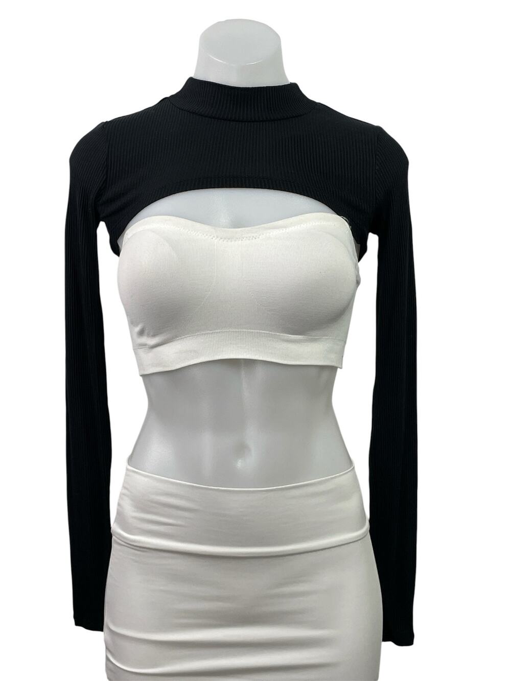 Alo Yoga Black Mock Neck Long Sleeve Ribbed Knit Shrug Bolero Crop Top Size XS